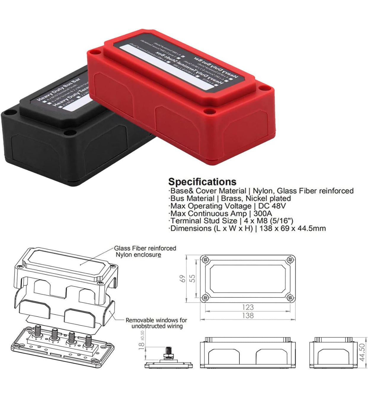 300A DC Bus Bar Heavy Duty Power Distribution Black صندوق الحافلة