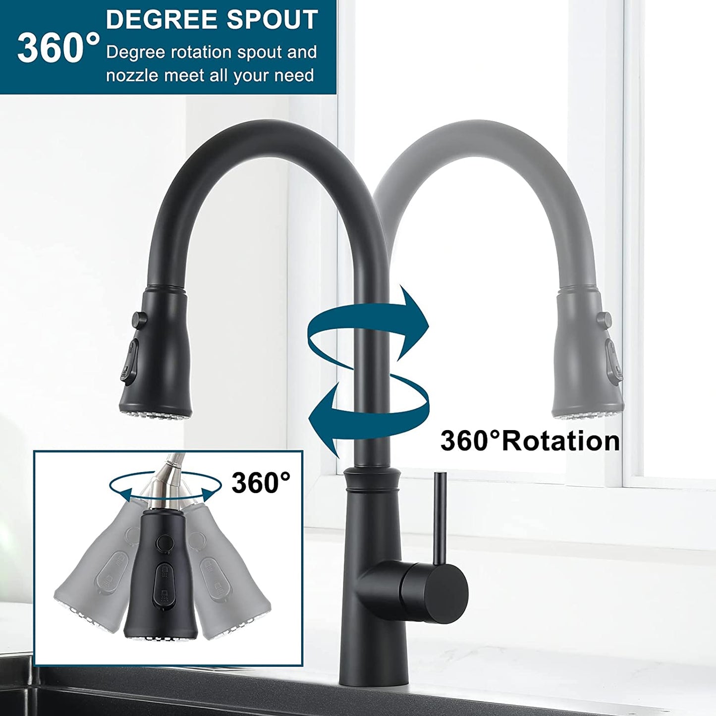 Pull Out Kitchen Faucet Black خلاط مطبخ