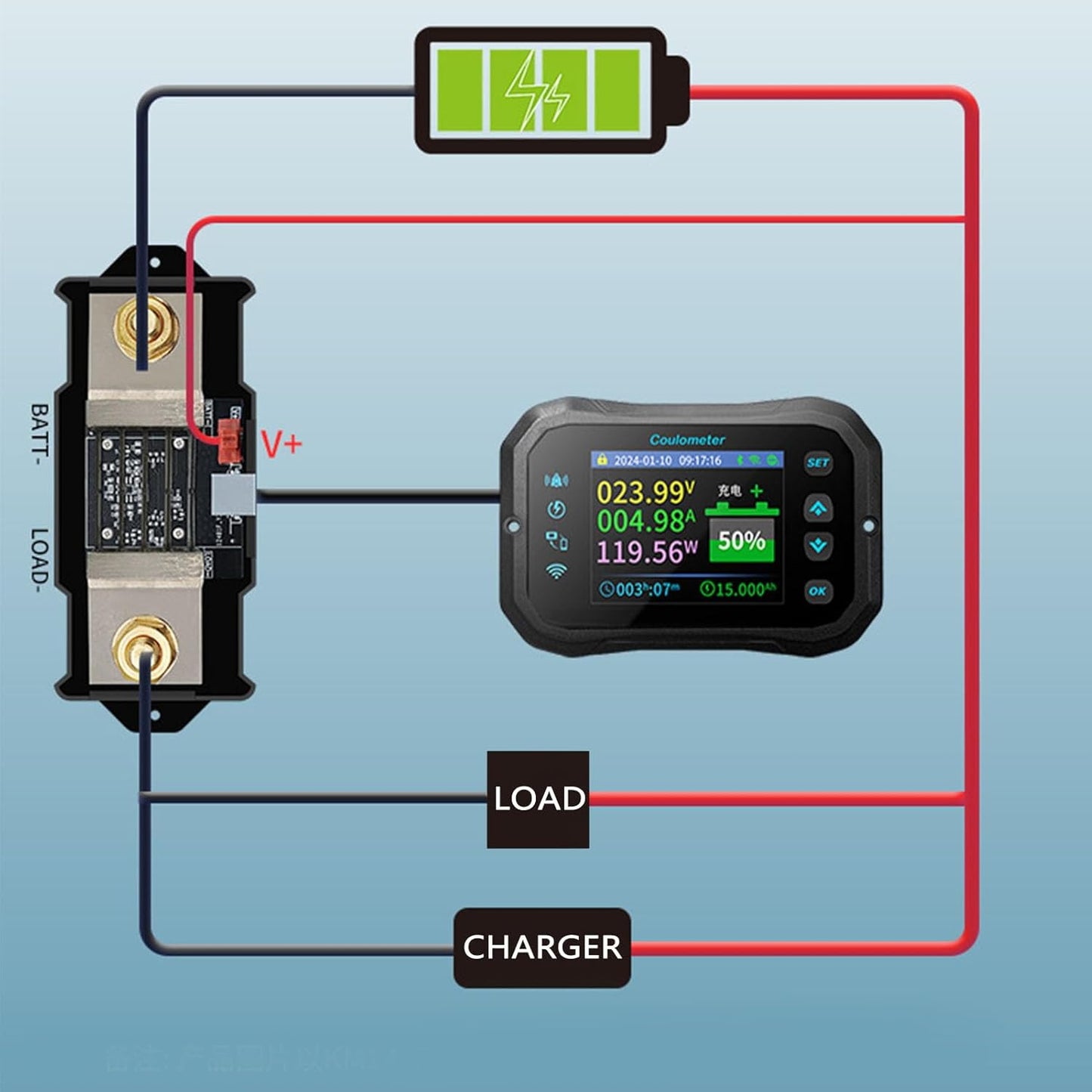 Battery monitor 100AMPS مراقبة البطارية