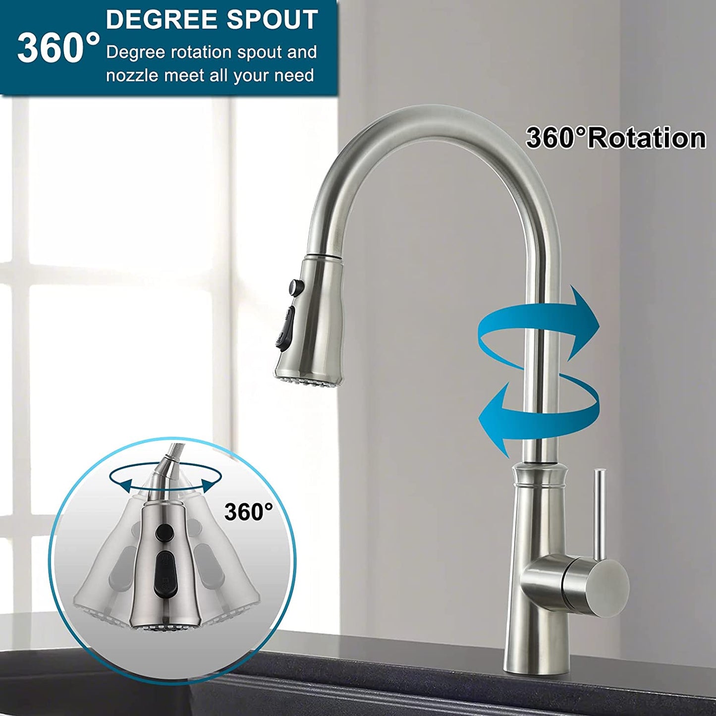 Pull Out Kitchen Faucet Nickel خلاط المطبخ