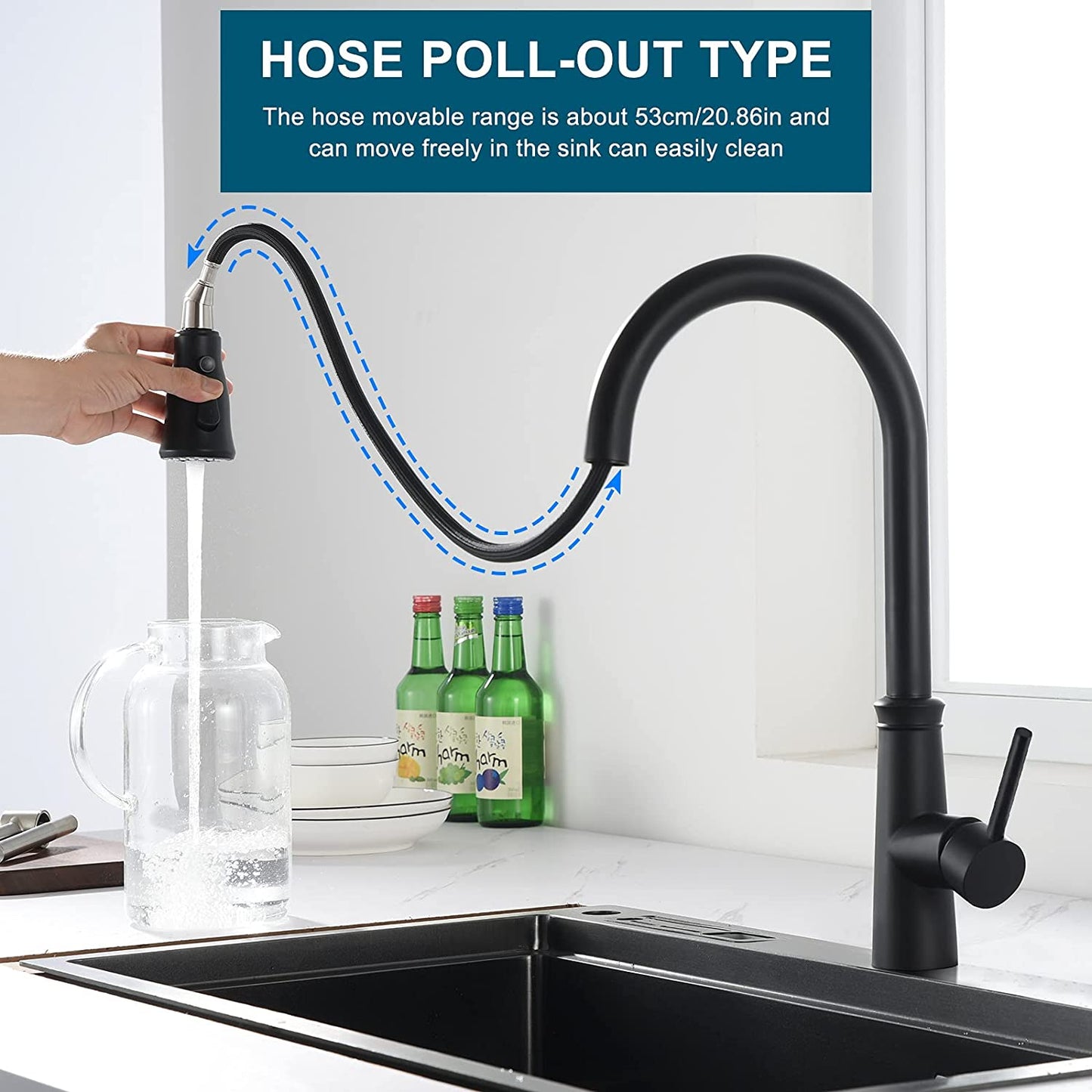 Pull Out Kitchen Faucet Black خلاط مطبخ