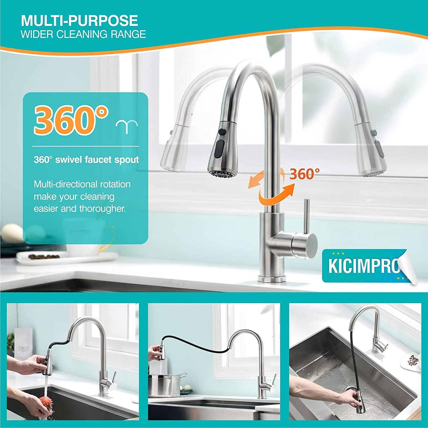 Kitchen Faucet with Pull Down Sprayer Nickel خلاط المطبخ