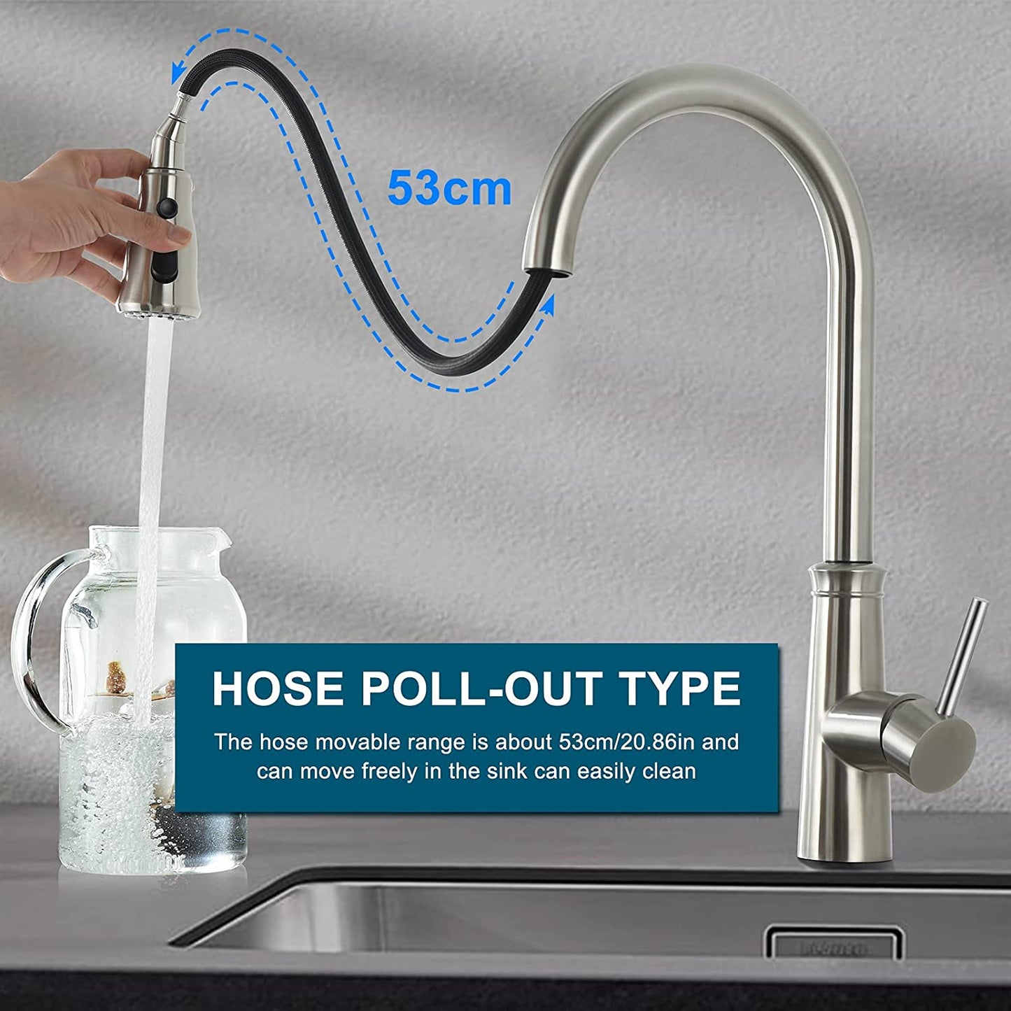 Pull Out Kitchen Faucet Nickel خلاط المطبخ