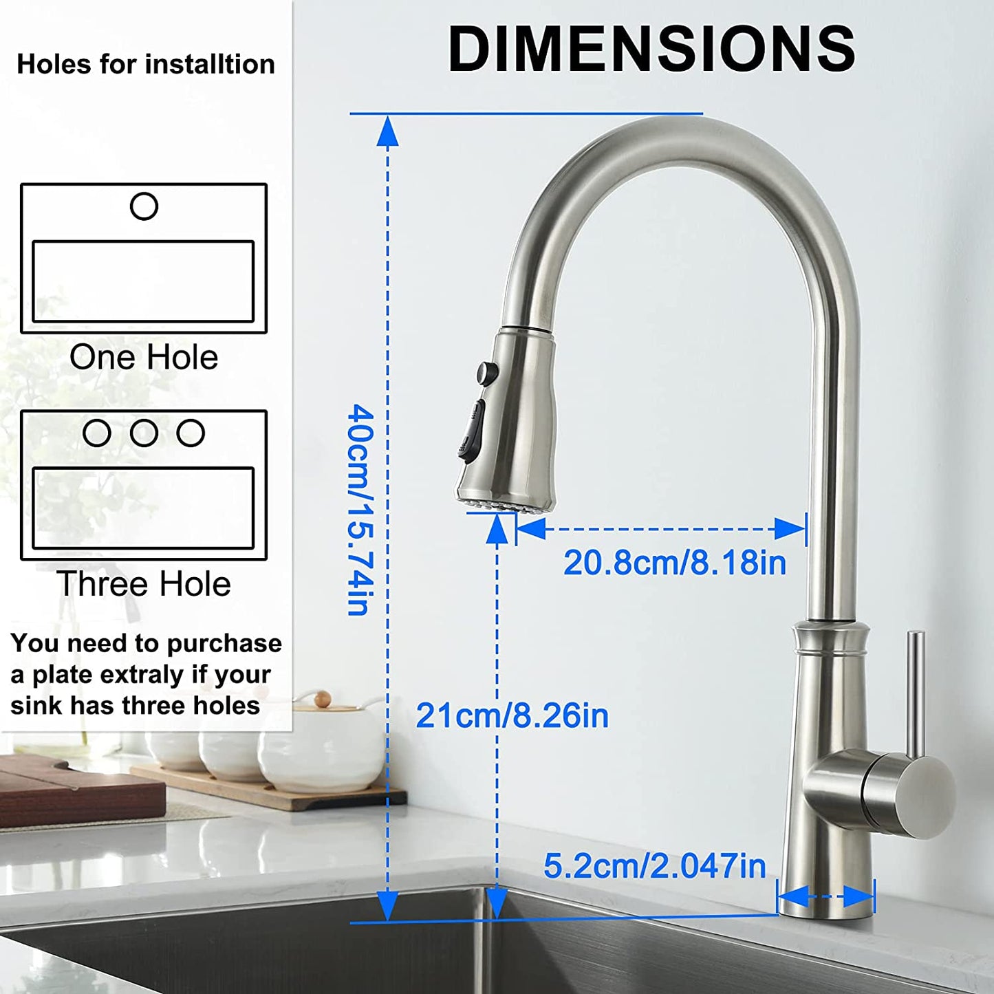 Pull Out Kitchen Faucet Nickel خلاط المطبخ