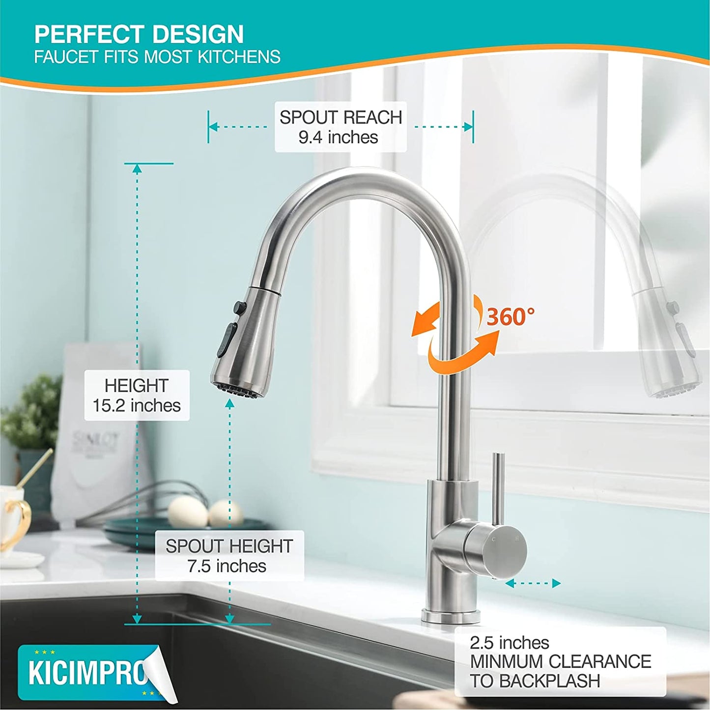 Kitchen Faucet with Pull Down Sprayer Nickel خلاط المطبخ