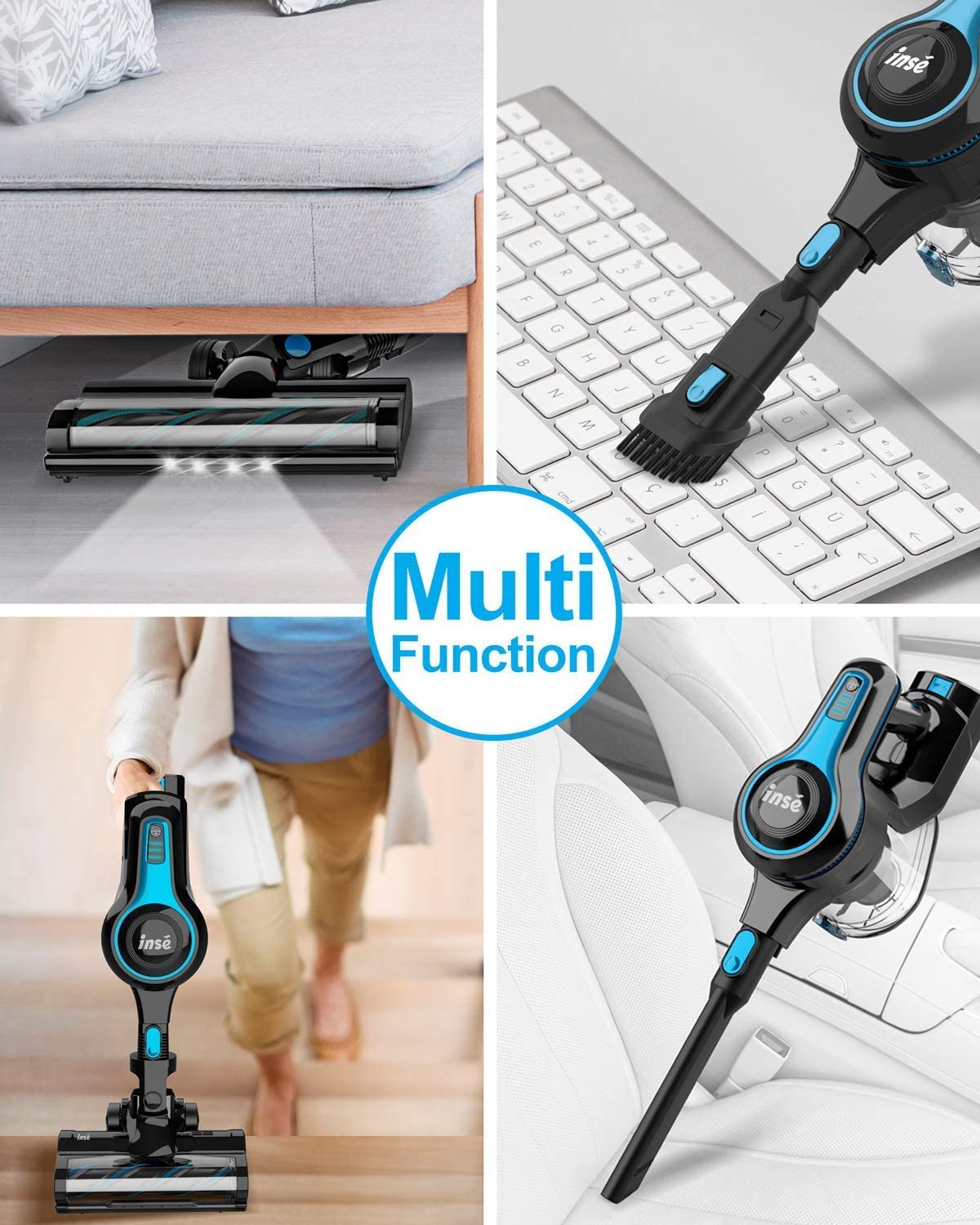INSE Cordless Vacuum Cleaner 6 in 1 Stick N5 Blue مكنسة