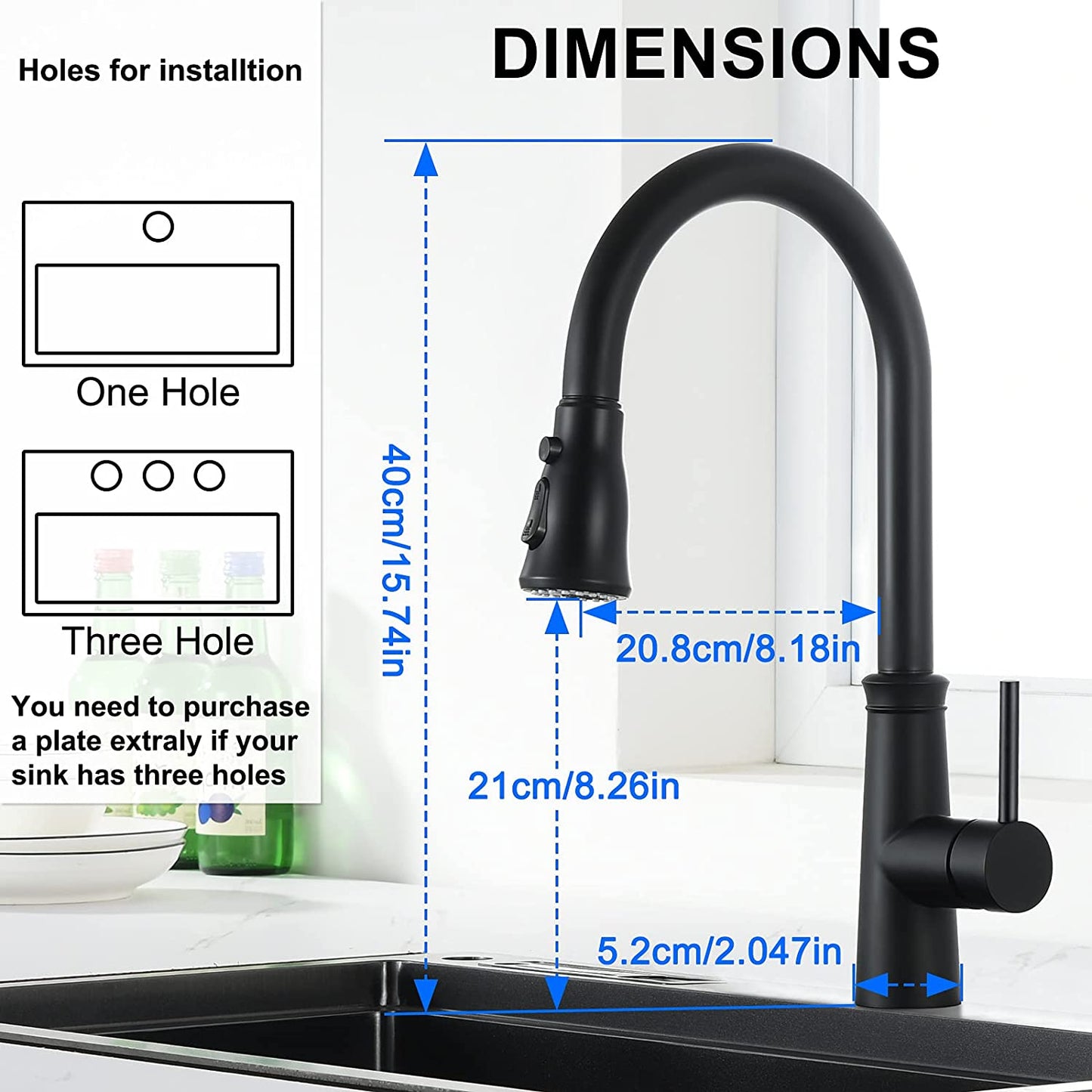 Pull Out Kitchen Faucet Black خلاط مطبخ