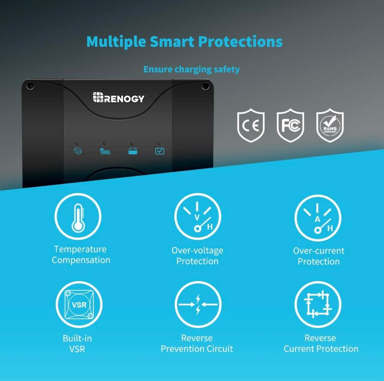 Renogy 30 Amp MPPT Charge وحدة تحكم شحن الطاقة الشمسية