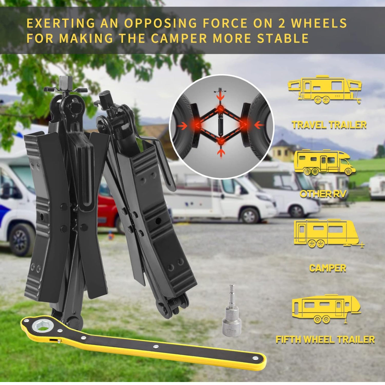 RV Wheel Chock Stabilizer 2 Set مثبت العجلات