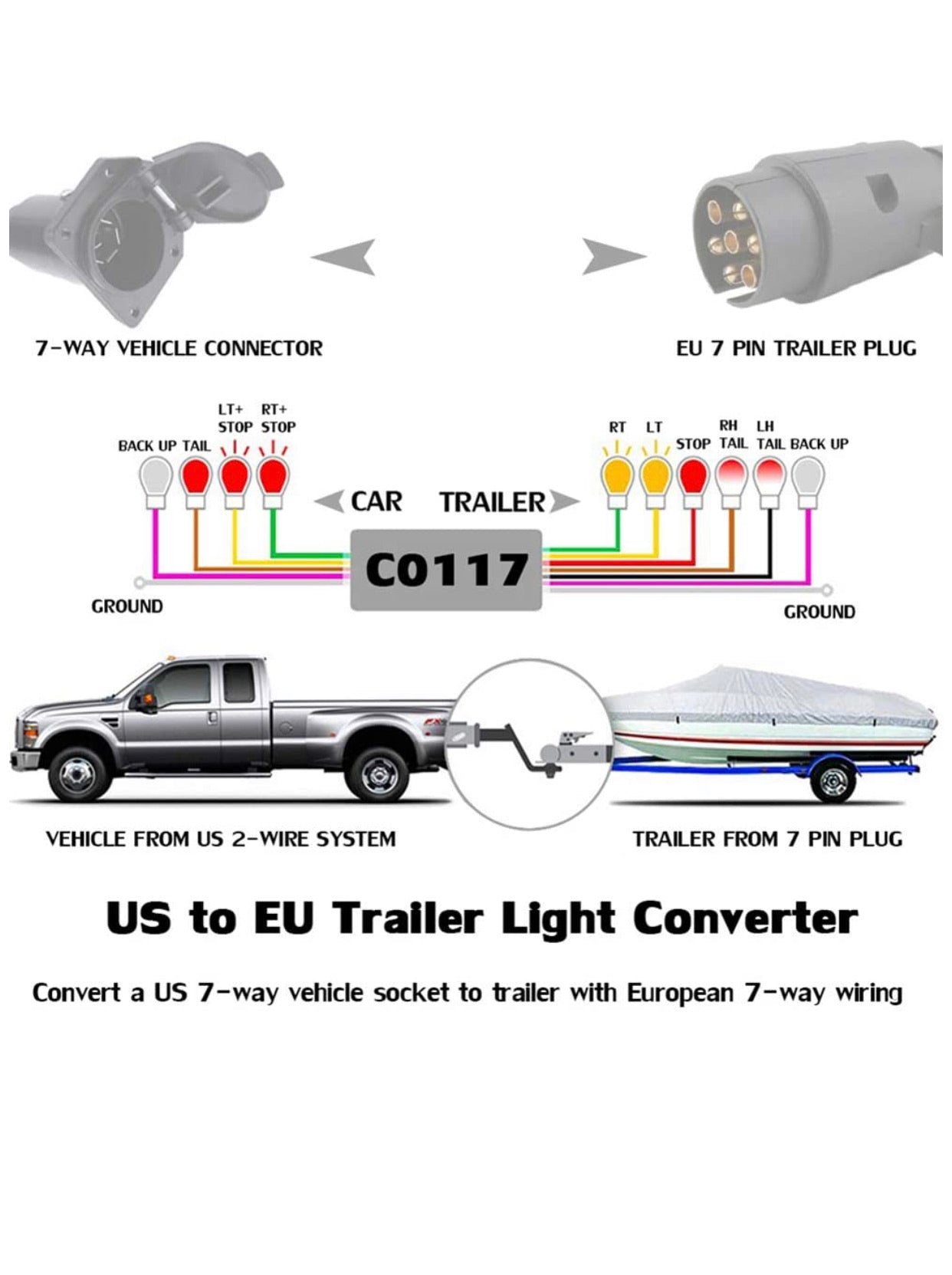 7 pin USA to 7 pin European Trailer وصلة كرفان اوربي