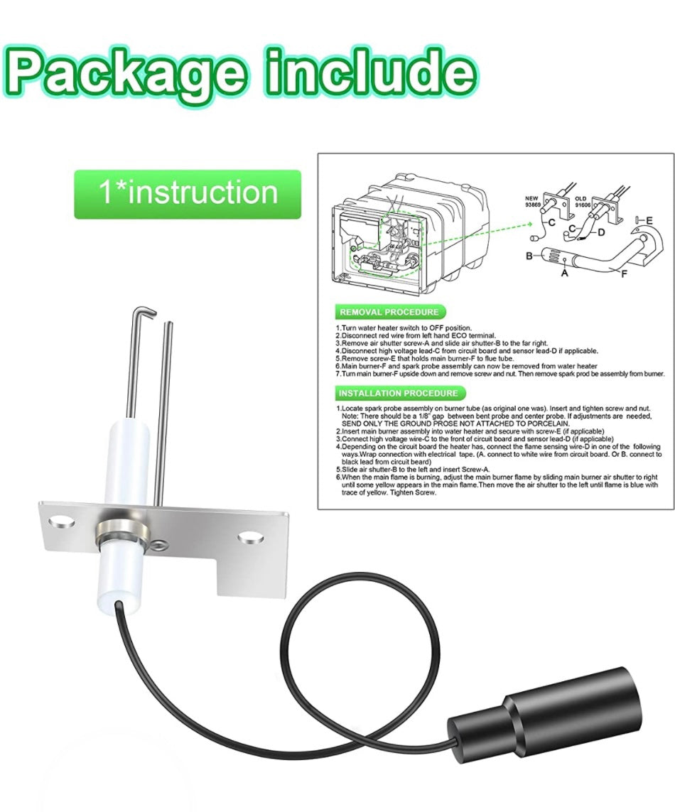 Water Heater Spark & Sensor Electrode Igniter شعلة سخان الماء