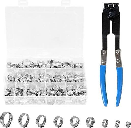 Single Ear Continuous Hose Clamps Set with Clamp Pliers