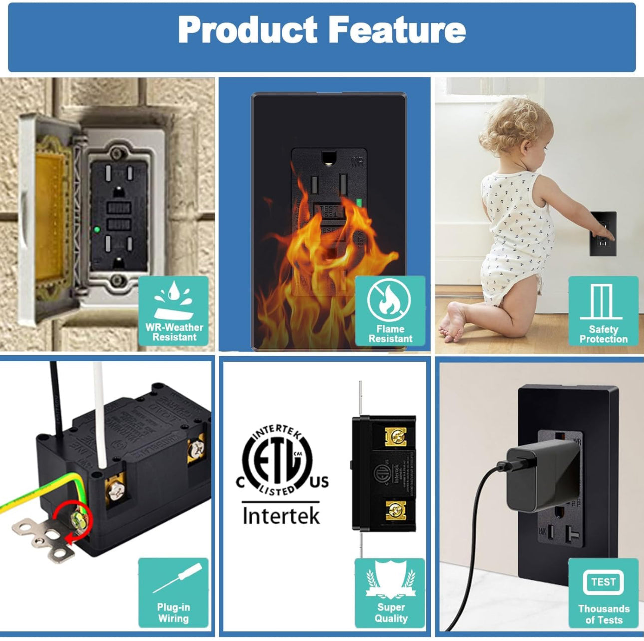 120 V Outlet GFI Black  مخرج كهرباء أوتوماتيك
