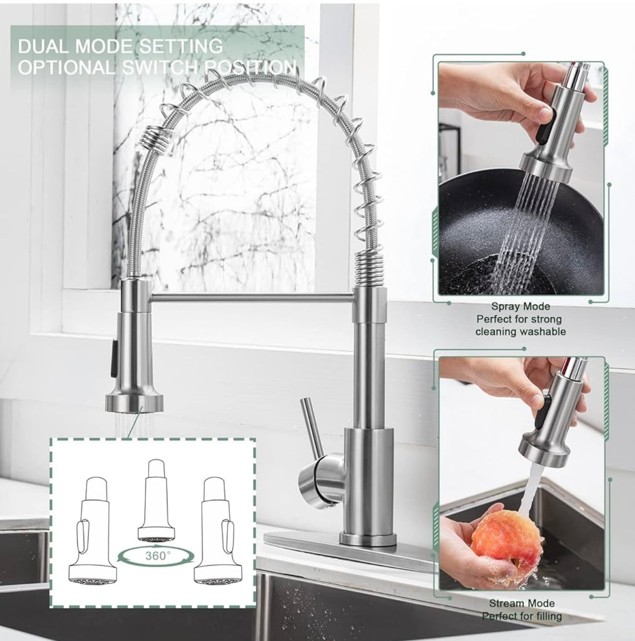 Kitchen Faucets Stainless Steel Matte Steel خلاط المطبخ