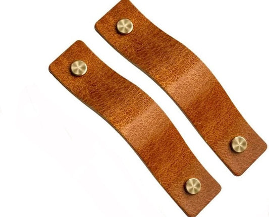 Leather Drawer Pulls brown مقبض درج جلدي
